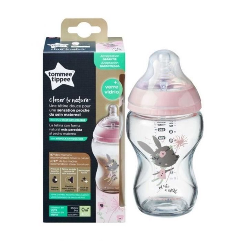 Image secondaire de Tomme Tippee Closer to Nature Biberon Verre Rose Panda +0m 250ml