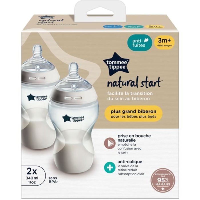 Image secondaire de Biberons - TOMMEE TIPPEE - NATURAL START- 340 ml - Anti-colique - Tétine imitant la forme du sein - Lot de 2