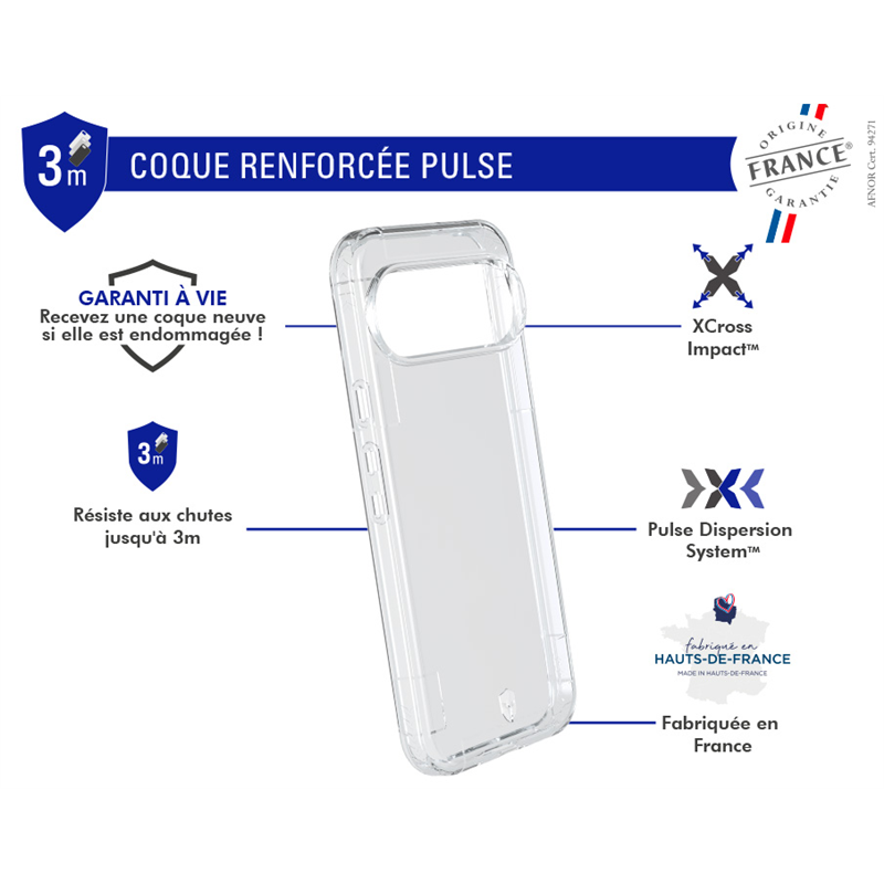 Image secondaire de Coque Renforcée Google Pixel 9 / Pixel 9 Pro PULSE Garantie à vie Transparente - FR Force Case