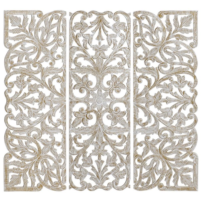 Décoration murale DKD Home Decor Doré Blanc Fer Romantique Bois MDF (40 x 2 x 120 cm)