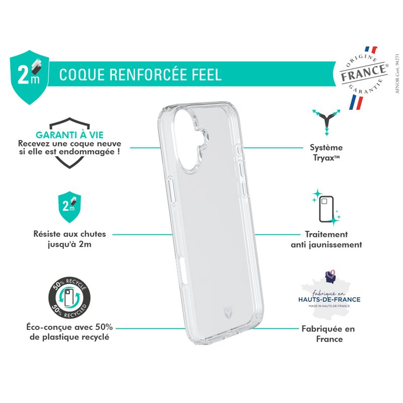 Image secondaire de Coque Renforcée iPhone 16 Plus FEEL Origine France Garantie Transparent - Garantie à vie Force Case