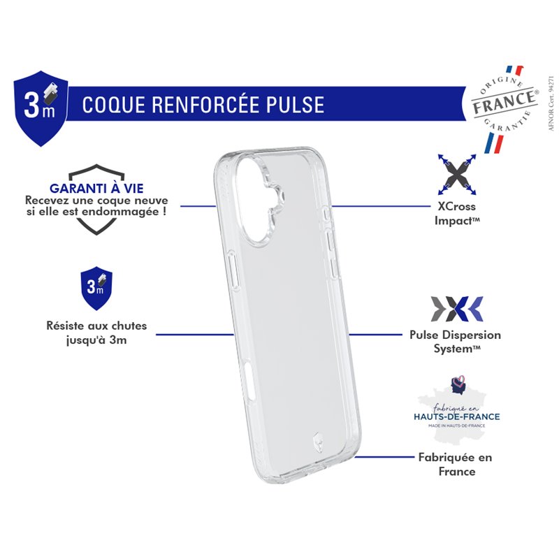 Image secondaire de Coque Renforcée iPhone 16 PULSE Garantie à vie - Transparente FR Force Case