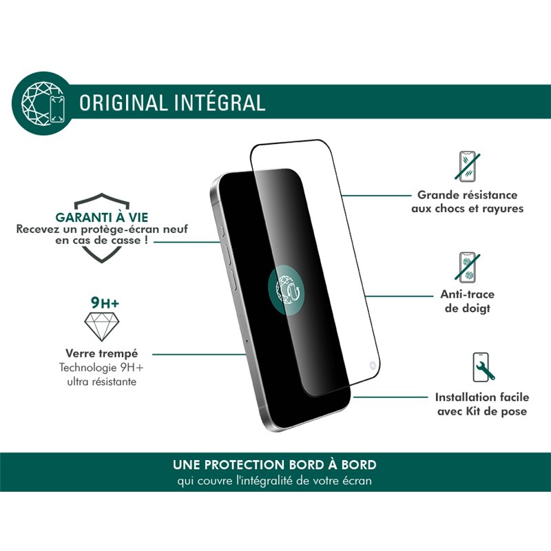 Image secondaire de Protège écran iPhone 16 Pro 2.5D Original - Garanti à vie Force Glass
