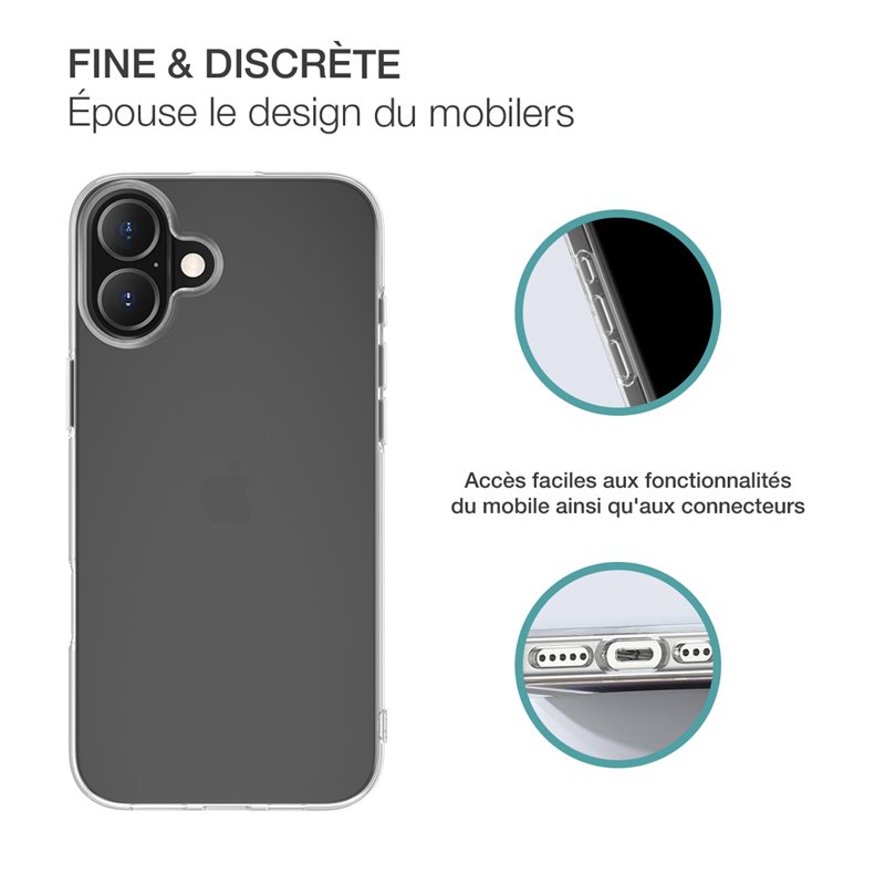 Image secondaire de Pack iPhone 16 Accessoires Coque Transparente + Verre trempé + SmartFrame - 60% verre recyclé Bigben