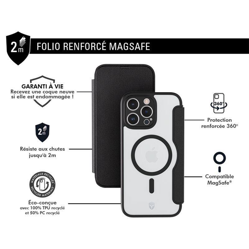 Image secondaire de Etui Folio Renforcé iPhone 16 Pro Max Compatible MagSafe Noir - Garantie à vie Force Case