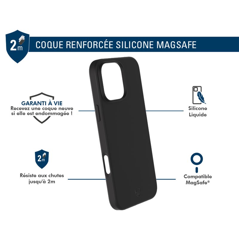 Image secondaire de Coque Renforcée iPhone 16 Pro Silicone Compatible MagSafe Noire - Garantie à vie Force Case