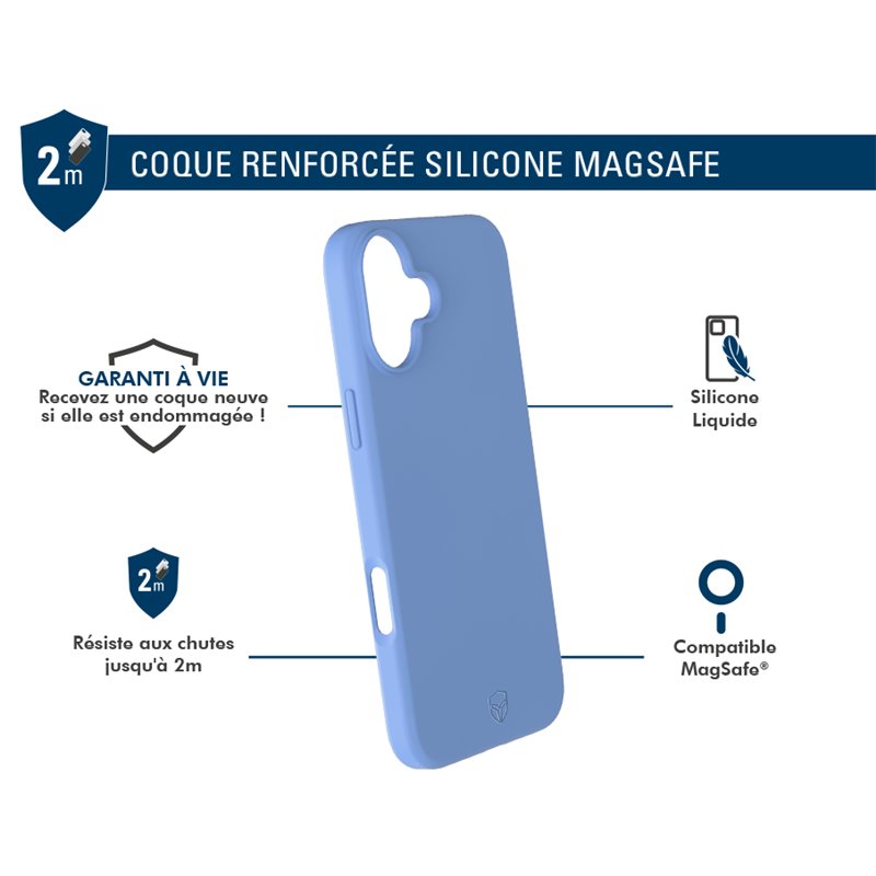 Image secondaire de Coque Renforcée iPhone 16 Silicone Compatible MagSafe Bleu - Garantie à vie Force Case