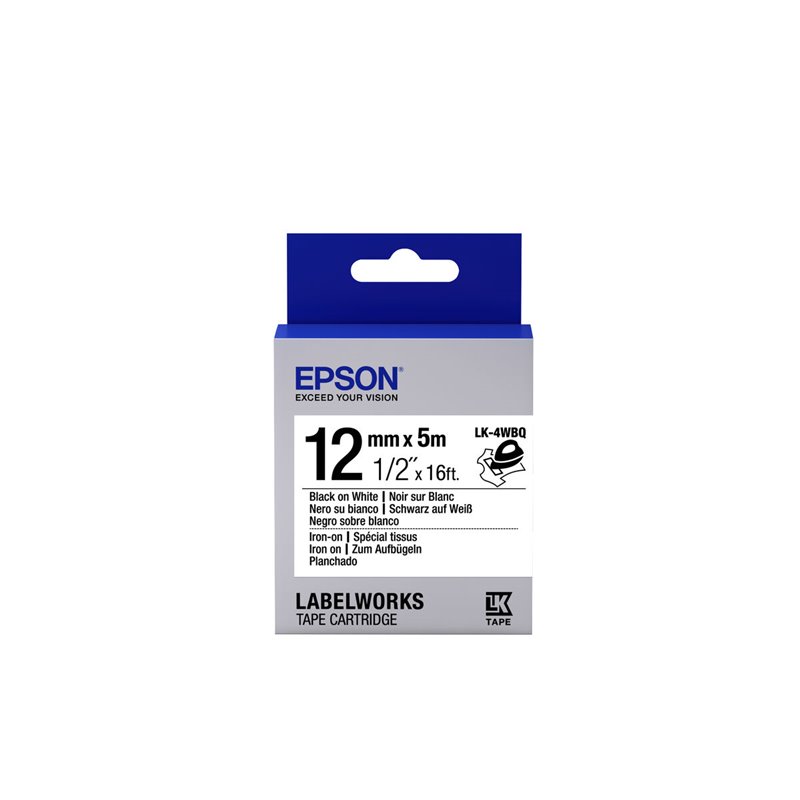 Epson LK-4WBQ - Spécial tissu thermocollant - Noir sur Blanc - 12mmx5m