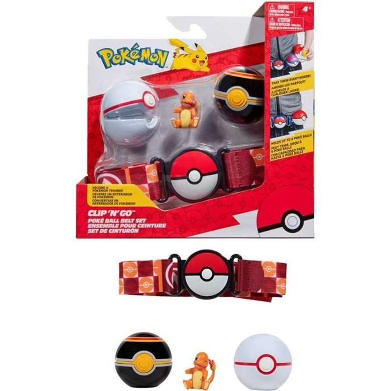 Ceinture - BANDAI - Pokémon Clip N' Go - 1 ceinture, 2 Poké Balls et 1 figurine Salameche 5 cm