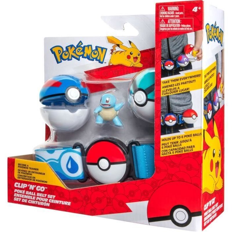 Ceinture - BANDAI - Pokémon Clip N' Go - 1 ceinture, 2 Poké Balls et 1 figurine Carapuce 5 cm