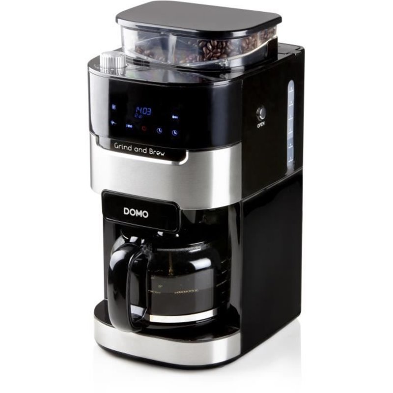 Cafetiere filtre avec moulin intégré - DOMO - DO721K - 900 W - 1,5 L - 12 tasses - 200 g de grains - Ecran LCD - 3 inten