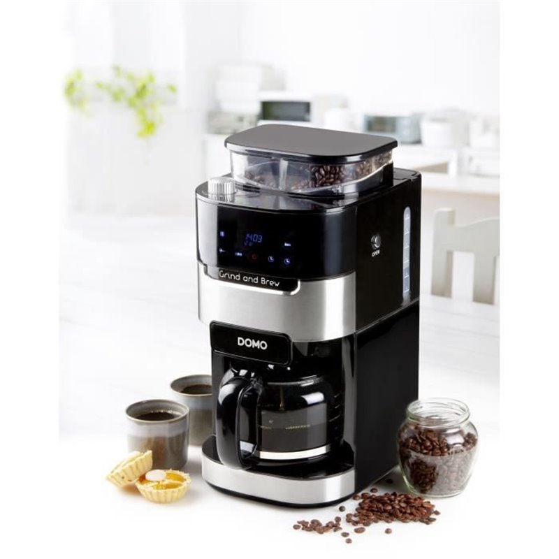 Image secondaire de Cafetiere filtre avec moulin intégré - DOMO - DO721K - 900 W - 1,5 L - 12 tasses - 200 g de grains - Ecran LCD - 3 inten