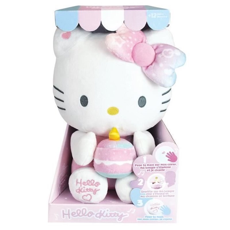 Hello Kitty Peluche Interactive Anniversaire +/- 26 cm - JEMINI - Musique, bougie et rire interactifs.