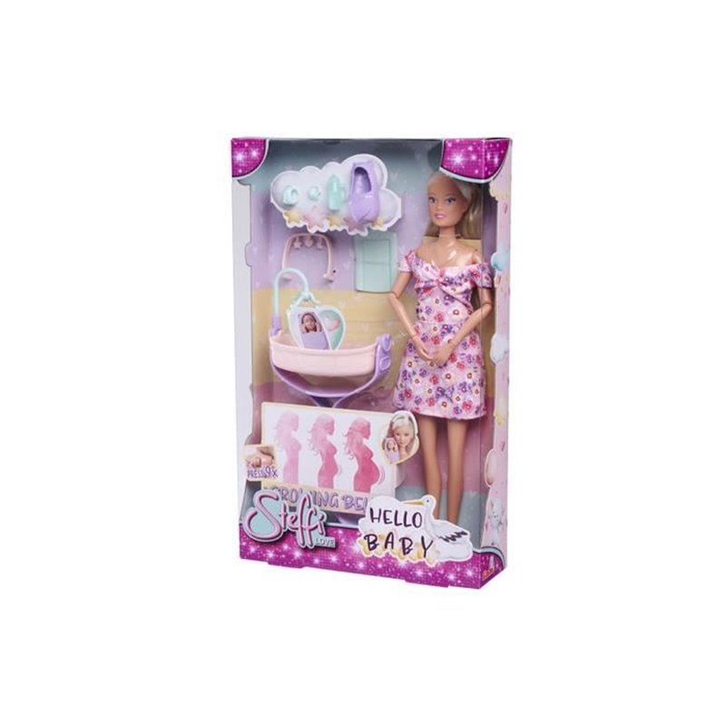 Smoby - Steffi Love - Future Maman - Poupée mannequin enceinte (29cm) - Accessoires pour bébé - Bouton pour faire grossir