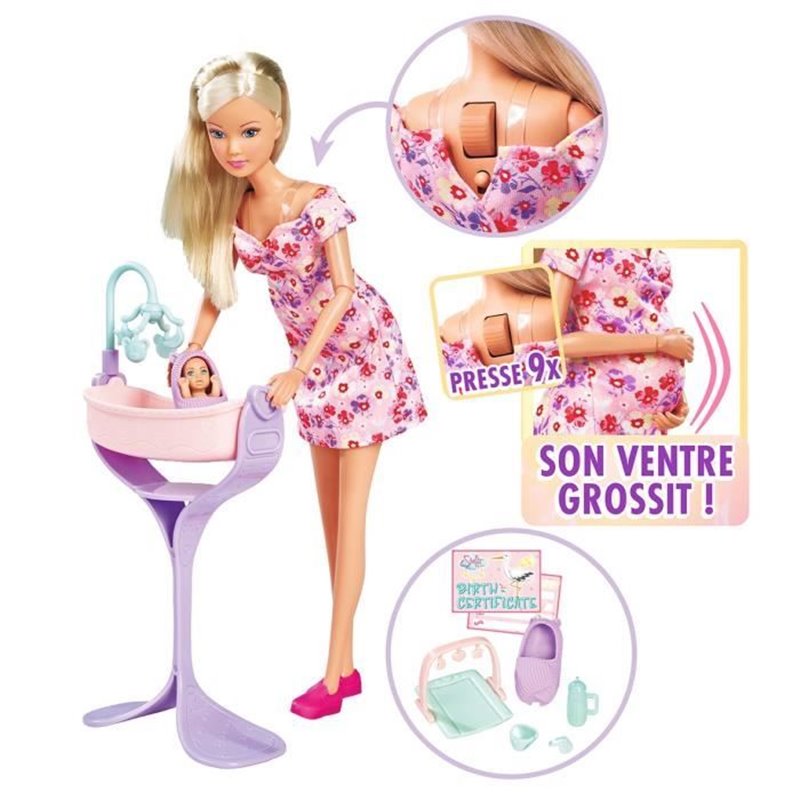 Image secondaire de Smoby - Steffi Love - Future Maman - Poupée mannequin enceinte (29cm) - Accessoires pour bébé - Bouton pour faire grossir