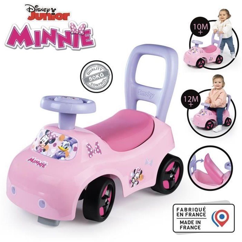 Image secondaire de Smoby - Porteur auto enfant 2 en 1 - Minnie - Coffre sous la selle + klaxon - Des 10 mois - Fabrication française