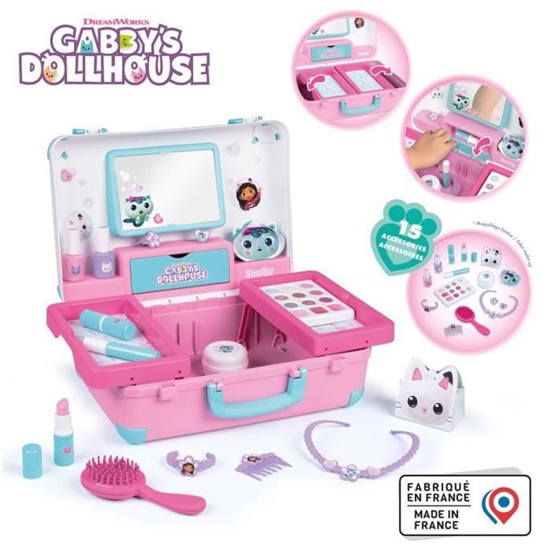 Smoby - Gabby et la Maison Magique - Valise beauté facile a transporter - 13 accessoires inclus : coiffure, onglerie, m