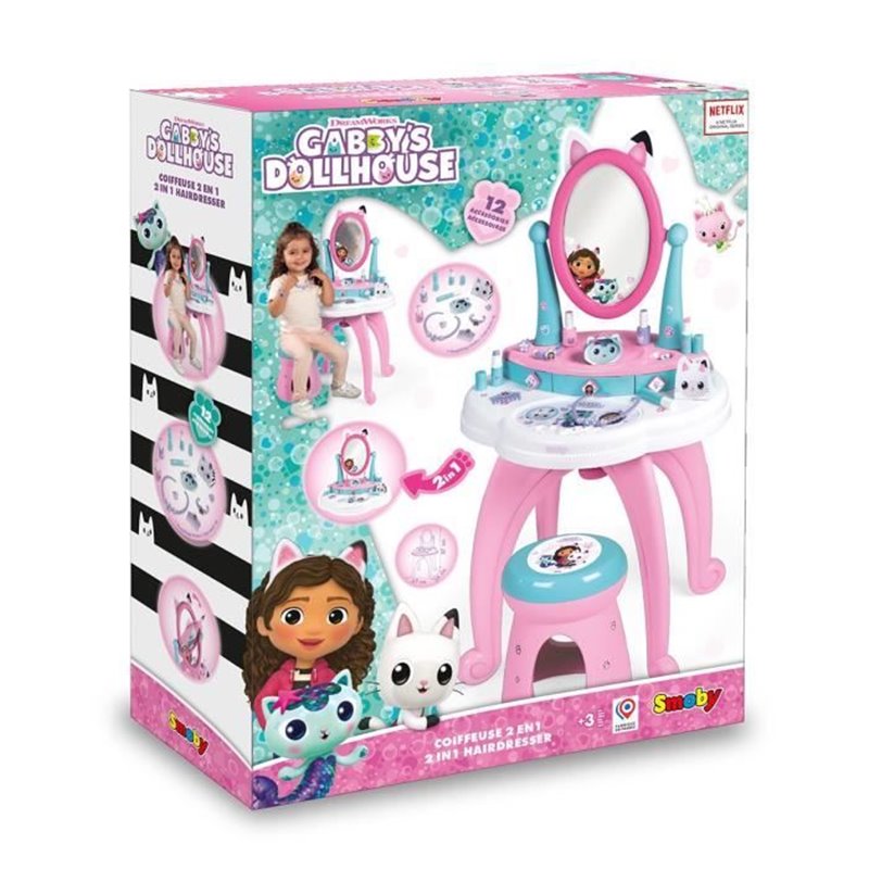 Image secondaire de Smoby - Gabby et la Maison Magique - Coiffeuse enfant 2 en 1 - Tabouret inclus - 12 accessoires - Miroir orientable