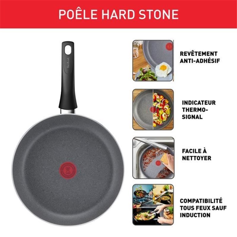 Image secondaire de TEFAL Hard Stone Poele 24 cm, Non Induction, Revetement antiadhésif Mineralia +, Sans PFOA, Fabriqué en France D4560432