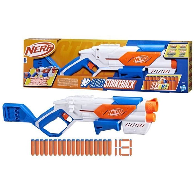 Nerf NSeries blaster Strikeback a fléchette, 18 fléchettes, a partir de 8 ans