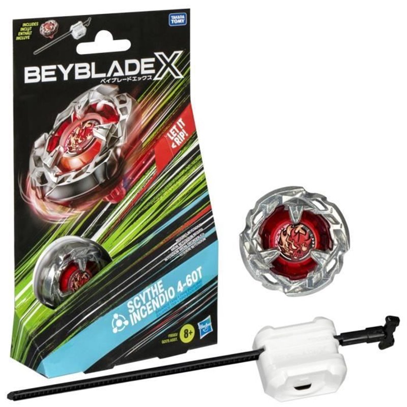 Beyblade X, Starter Pack Scythe Incendio 4-60T avec toupie de compétition a rotation droite de type équilibre et lanceur