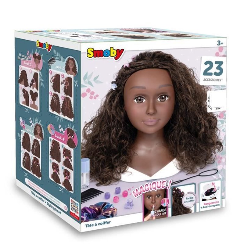 Image secondaire de Smoby - Tête à coiffer cheveux afro - Facile à coiffer - 23 accessoires réalistes - Lèvres thermosensibles - Trappe de rangement