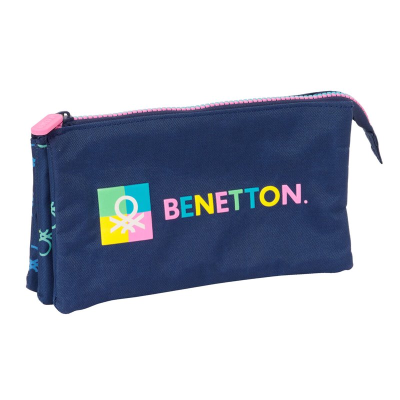 Trousse Fourre-Tout Triple Benetton Cool Blue marine 22 x 12 x 3 cm