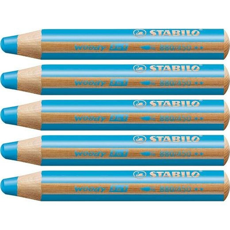 Crayons de couleur Stabilo Woody Cyan 3-en-1 (5 Unités)