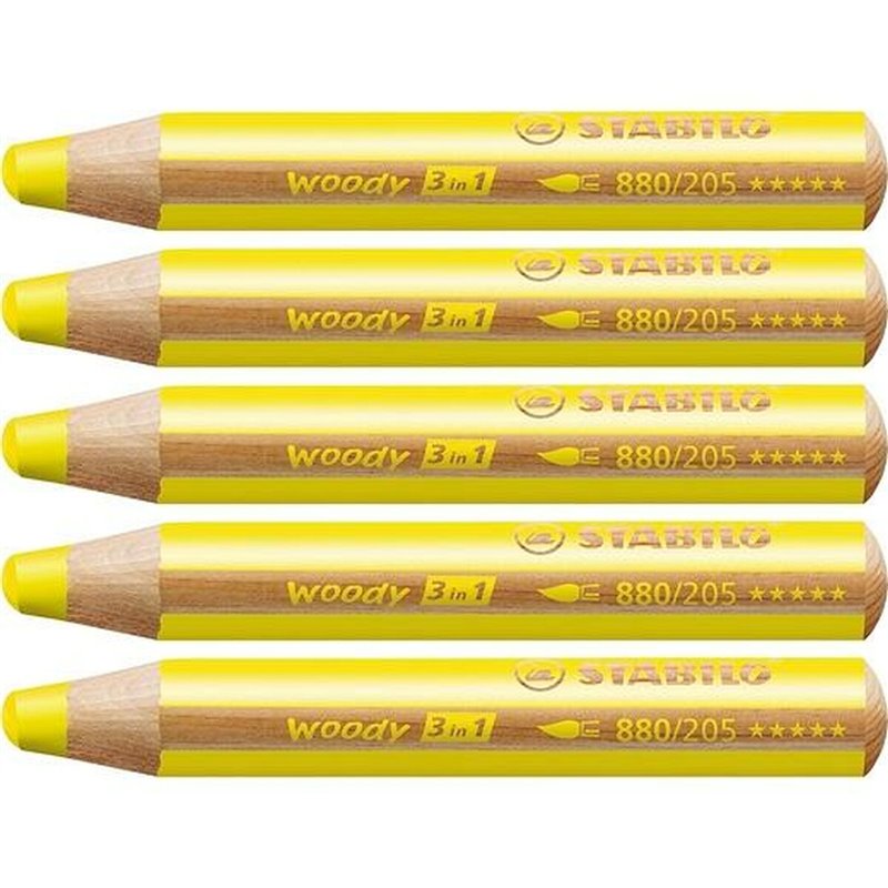 Crayons de couleur Stabilo Woody Jaune 3-en-1 (5 Unités)