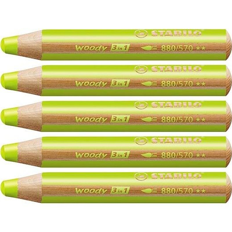 Crayons de couleur Stabilo Woody Vert 3-en-1 (5 Unités)