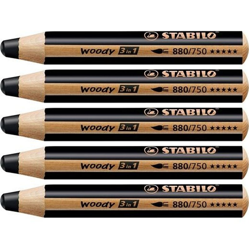 Crayons de couleur Stabilo Woody Noir 3-en-1 (5 Unités)