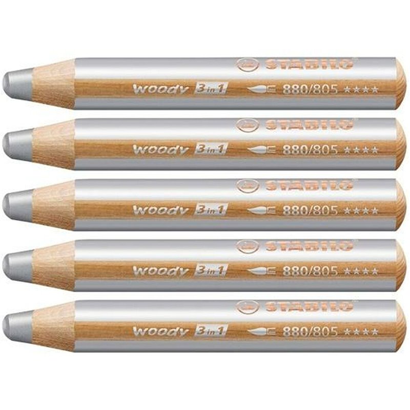 Crayons de couleur Stabilo Woody Argenté 3-en-1 (5 Unités)