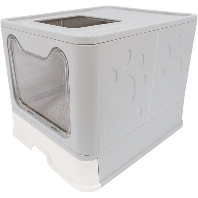 Maison de toilette - M PETS - SILE TOP - Gris - 51 x 41 x 12.5 cm - Pratique, démontable, tiroir coulissant, pelle inclu