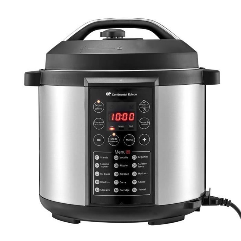 CONTINENTAL EDISON CEMCSP1000I - Multicuiseur Autocuiseur sous pression - 15 programmes - 5,7L - 1000W - Noir & Inox