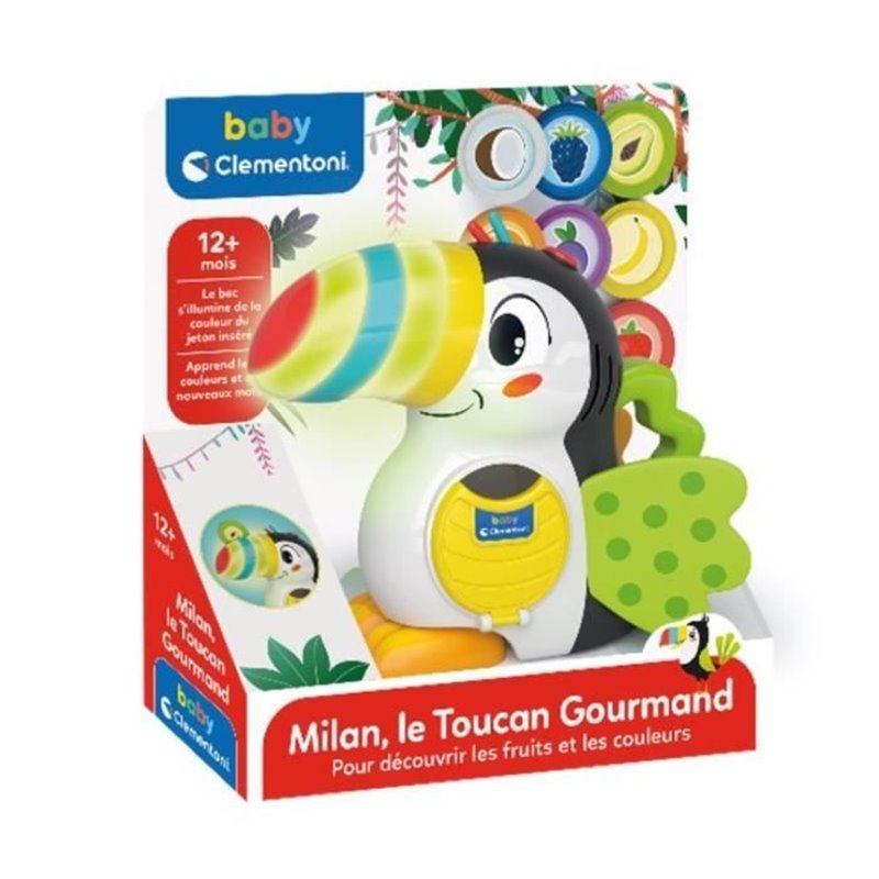 Image secondaire de Baby Clementoni - Milan, le toucan gourmand - Jeu éducatif avec fonctions éléctroniques - Bec lumineux - Ailes en tissu