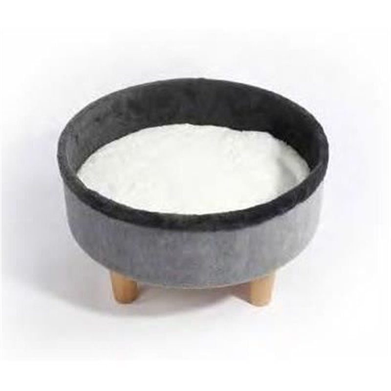 Image secondaire de Lit rond surélevé - M PETS - ROUND - Gris - 47 x 47 x 26 cm - Pied en bois - Coussin doux