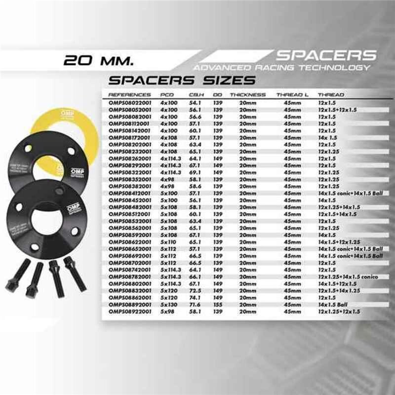 Image secondaire de Ensemble de séparateurs OMP OMPS08862001 5 x 120 74,1 M12 x 1,50 60 mm