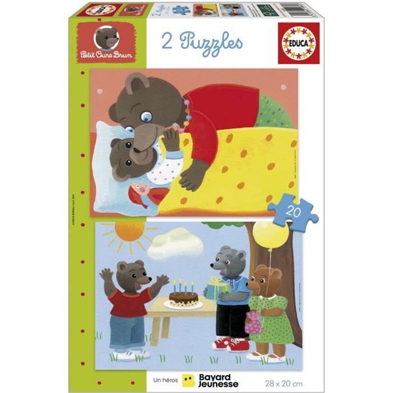 Puzzle - EDUCA - Petit Ours Brun : Ensemble de 2 puzzles de 20 pièces pour enfants dès 4 ans