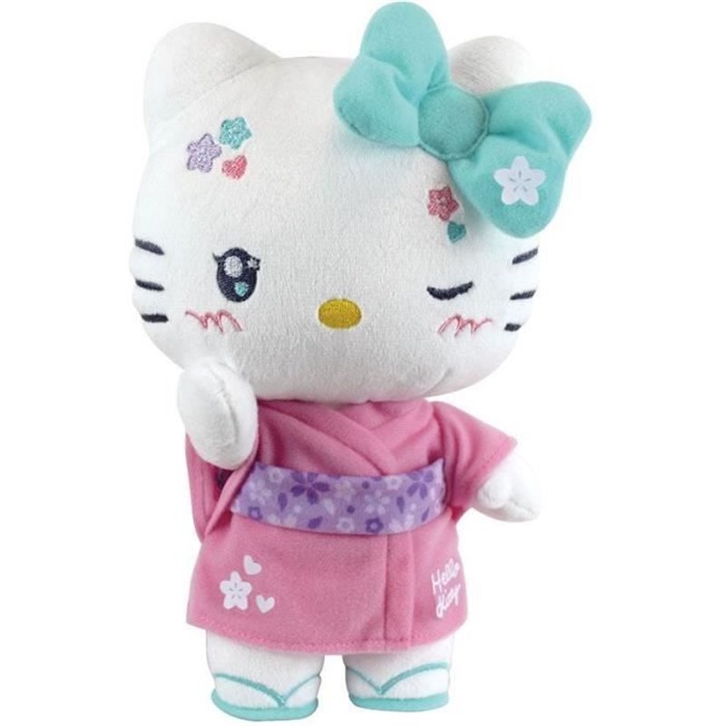 Image secondaire de Hello Kitty Kimono Kawai Peluche +- 22 cm - JEMINI - Version kawai avec kimono rose et tongs.