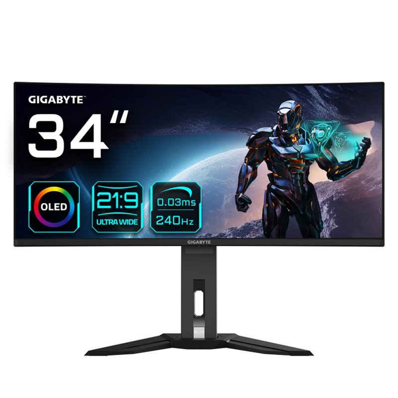 GIGABYTE Moniteur de jeu courbé OLED WQHD MO34WQC2 de 34 - 3440x1440(WQHD), 240Hz, 0.03ms, KVM, 250 cd/m², FreeSync Prem