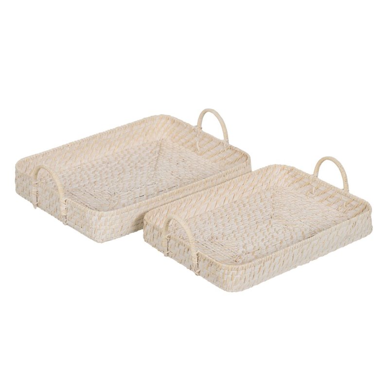 Plateau Blanc Bambou Rotin 45 x 34 x 13 cm (2 Unités)