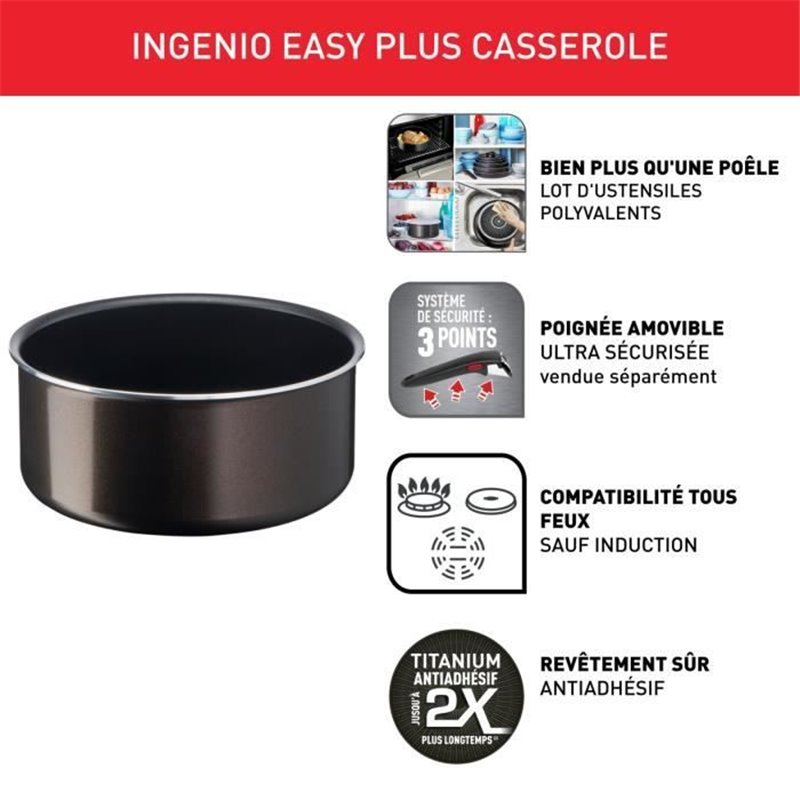 Image secondaire de TEFAL INGENIO Easy Plus Casserole 18 cm, Non induction, Antiadhésif, Empilable, Compatible Lave-vaisselle L1509202