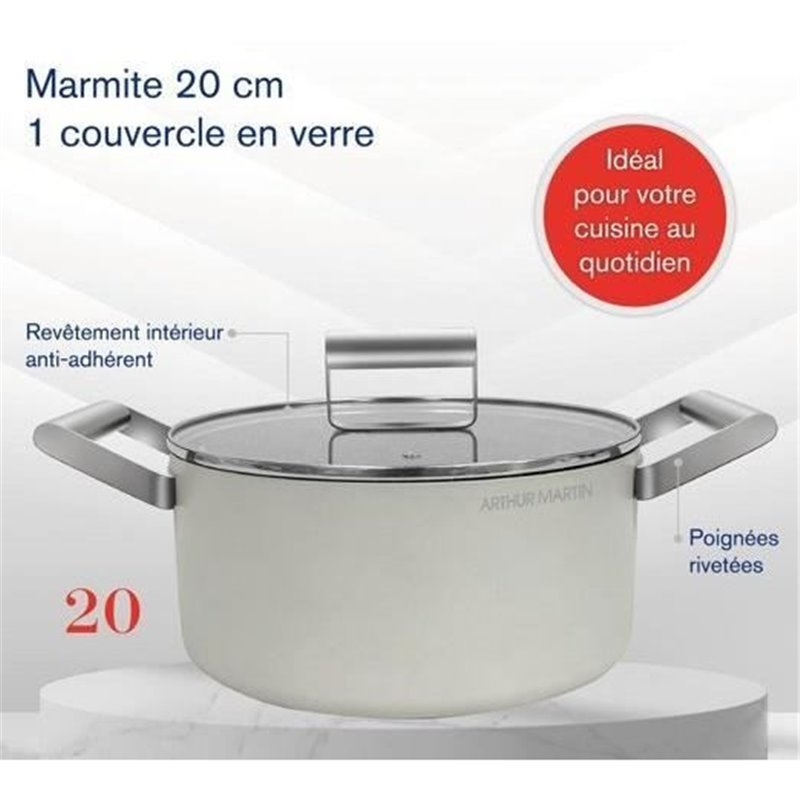 Image secondaire de Marmite - ARTHUR MARTIN - AM0063 - 20 cm avec couvercle - Aluminium Forgé - Tous feux dont induction + four