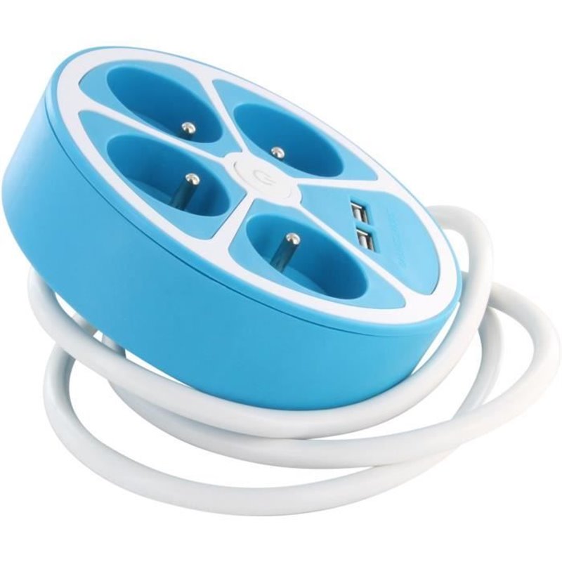 Image secondaire de Multiprise design circulaire - CHACON - 4X16 A - Cordon 1,5 m - Avec 2 USB-A + Interrupteur - Bleu