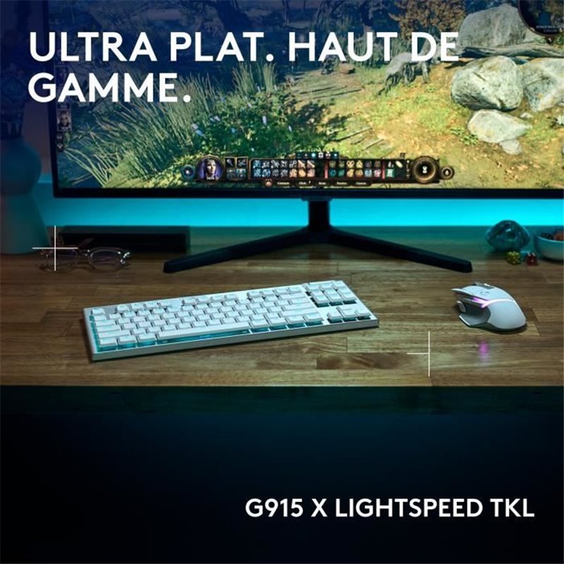 Image secondaire de Clavier gamer - sans fil - Logitech G - G915 TKL X - Switch tactile - AZERTY - Blanc