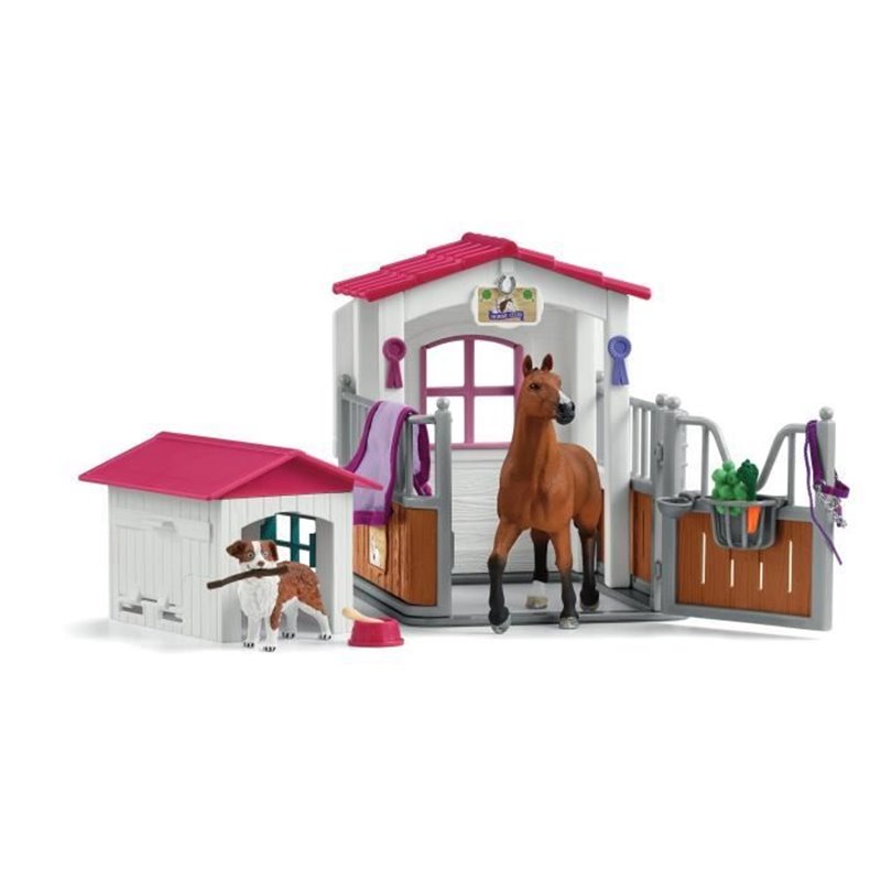 Image secondaire de Box avec Jument Hanovrien et Berger Australien, Figurine cheval et accessoires, SCHLEICH 72218 Horse Club, des 5 ans