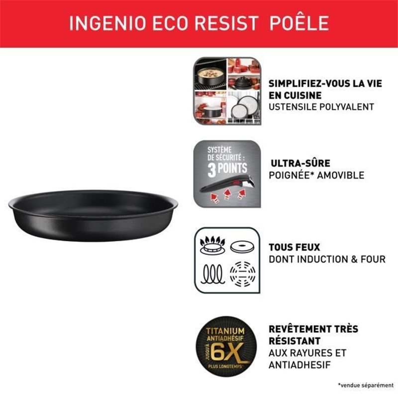 Image secondaire de TEFAL INGENIO Eco Resist Poele 28 cm, Induction, Antiadhésif, Empilable, Compatible lave-vaisselle, Fabriqué en France L