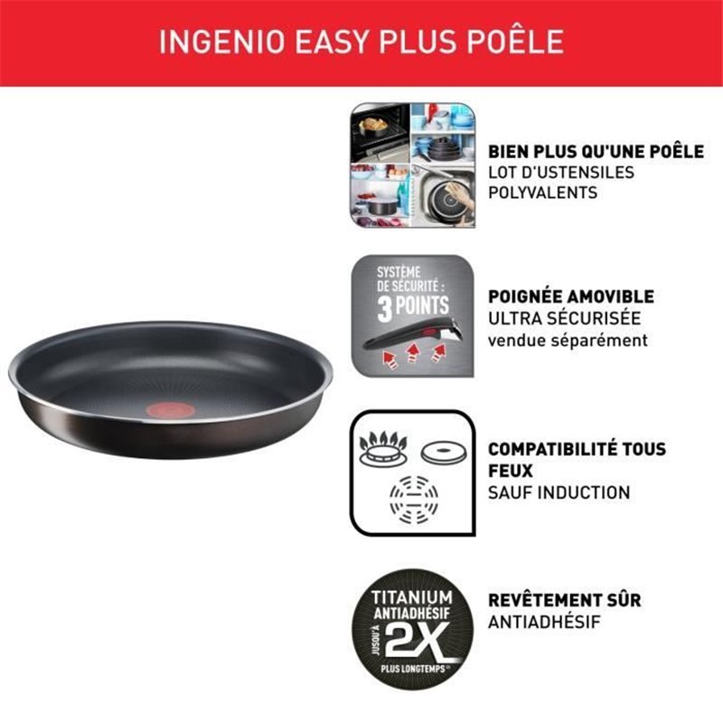 Image secondaire de TEFAL INGENIO Easy Plus Poele 28 cm, Non induction, Antiadhésif, Empilable, Compatible Lave-vaisselle, Fabriqué en Franc