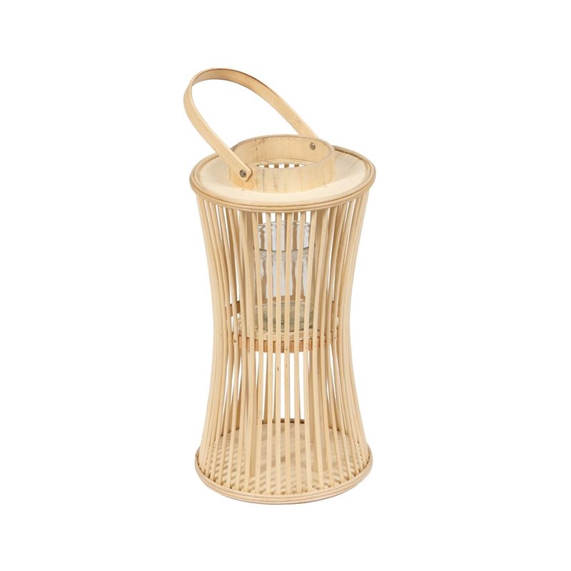 Lanterne Naturel Bambou Verre 16 x 16 x 40 cm