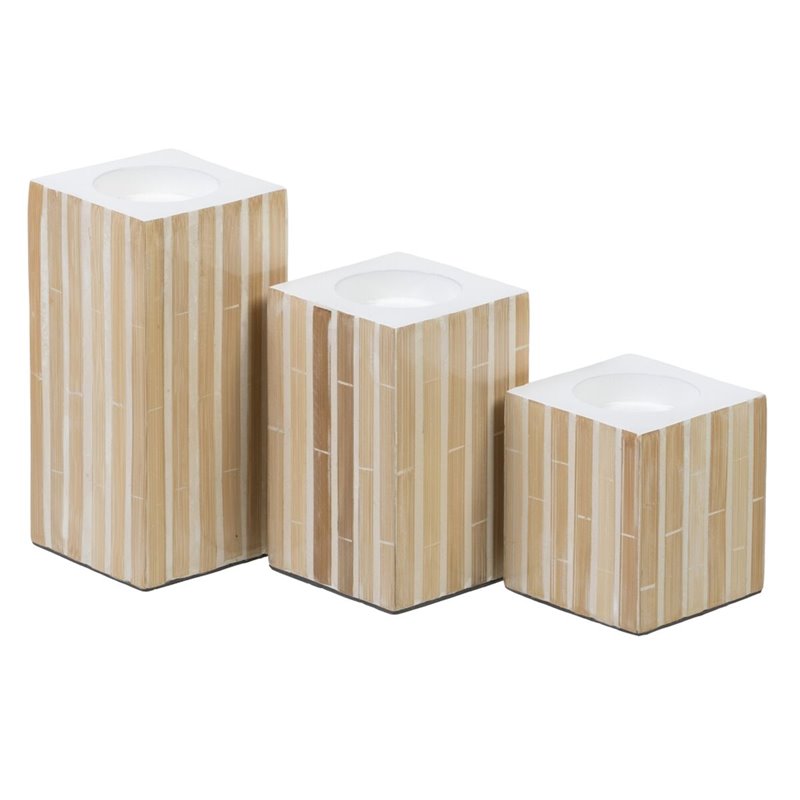 Image secondaire de Bougeoir Beige Bambou Bois MDF 10,5 x 10,5 x 10,5 cm